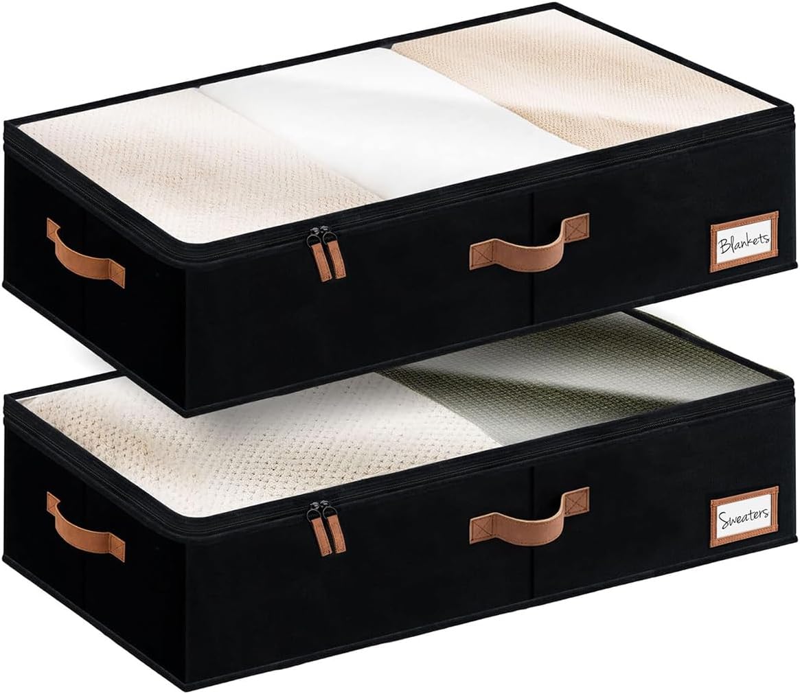 Under Bed Storage Containers with Handles and Label Holder, 2 Pack