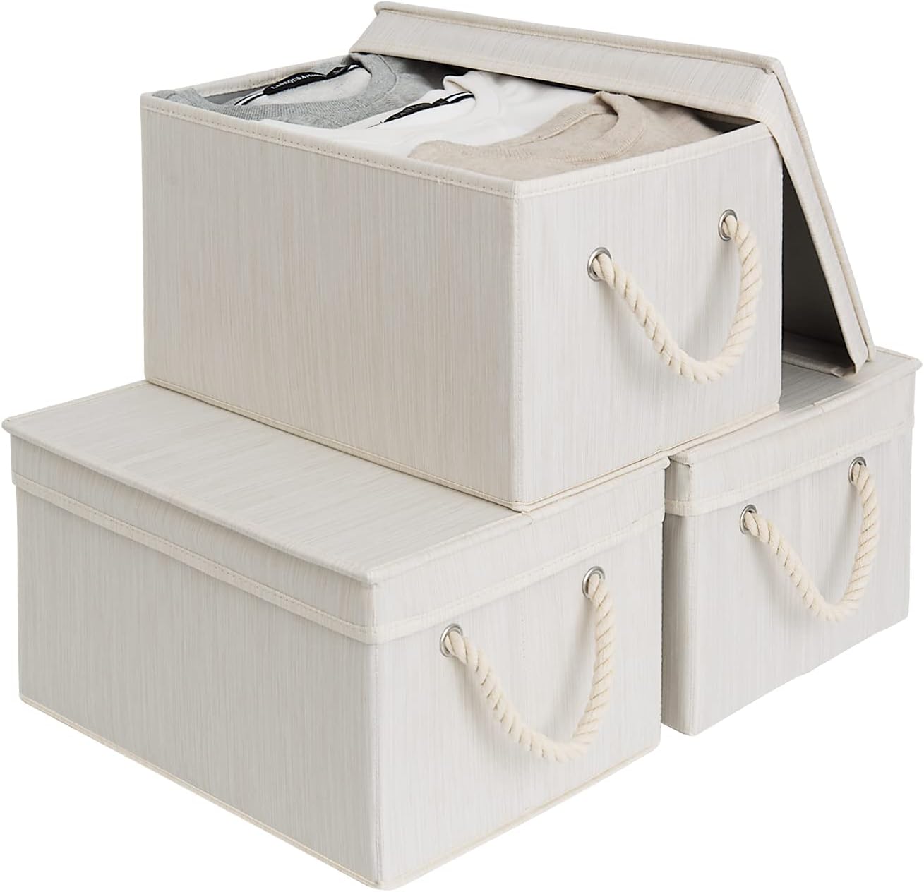 Lidded Large Storage Bins, Foldable Decorative Boxes, 3-Pack
