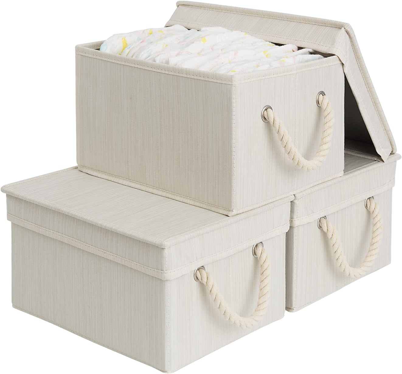 Lidded Large Storage Bins, Foldable Decorative Boxes, 3-Pack