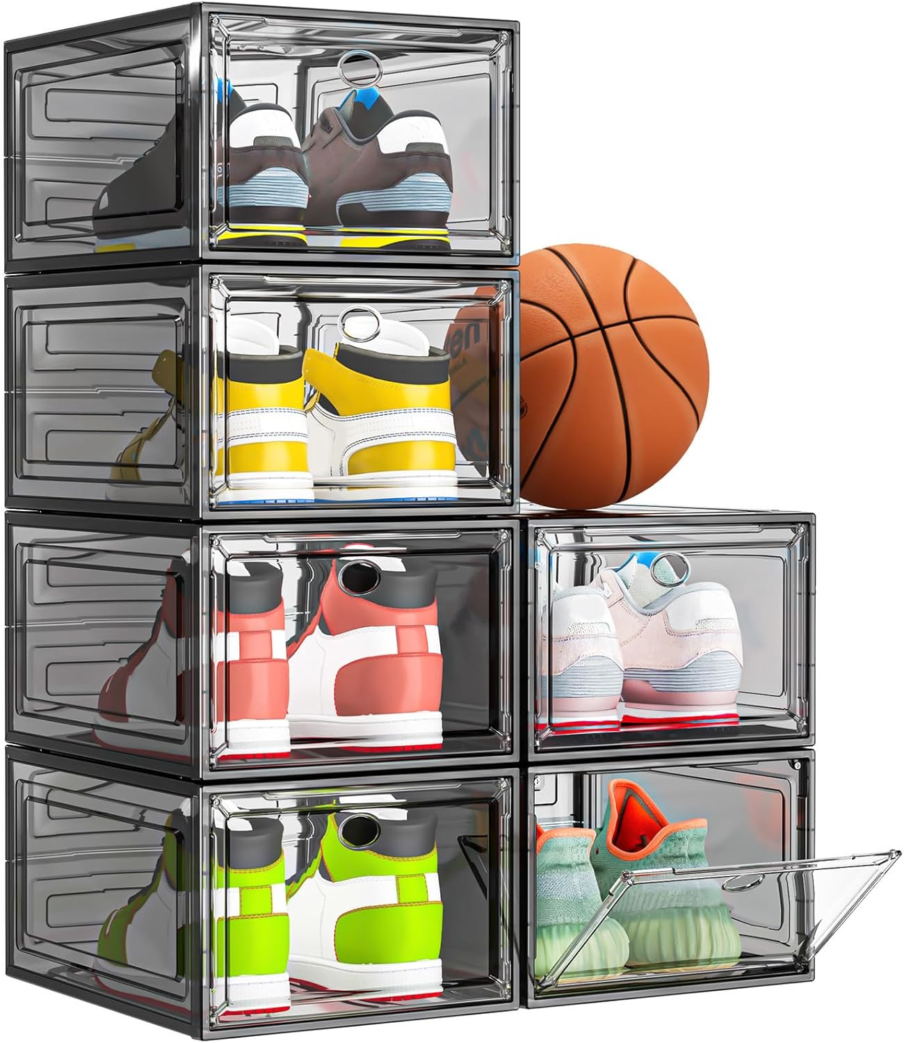 12 Pack Clear Shoe Storage Organizer with Magnetic Door,Stackable Plastic Shoe Boxes