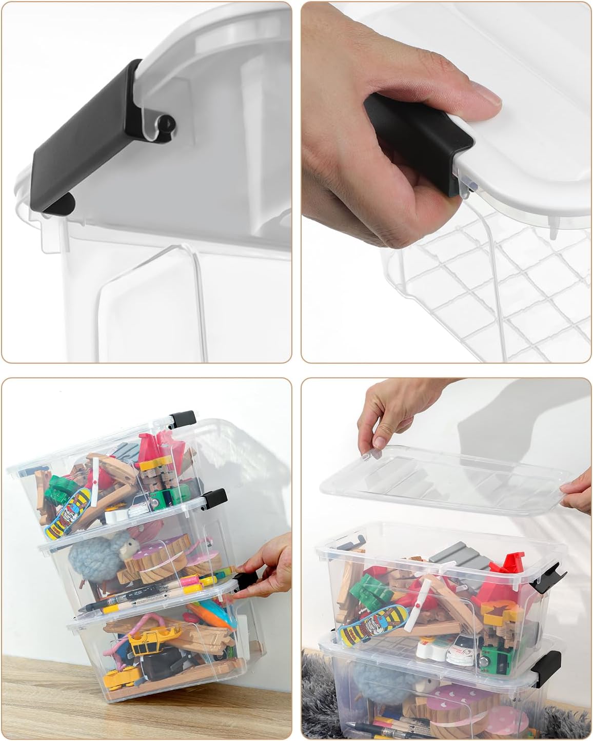 Plastic Storage Bins with Lids 6 Pack, 7 Quart Storage Containers With Black Buckle Latch