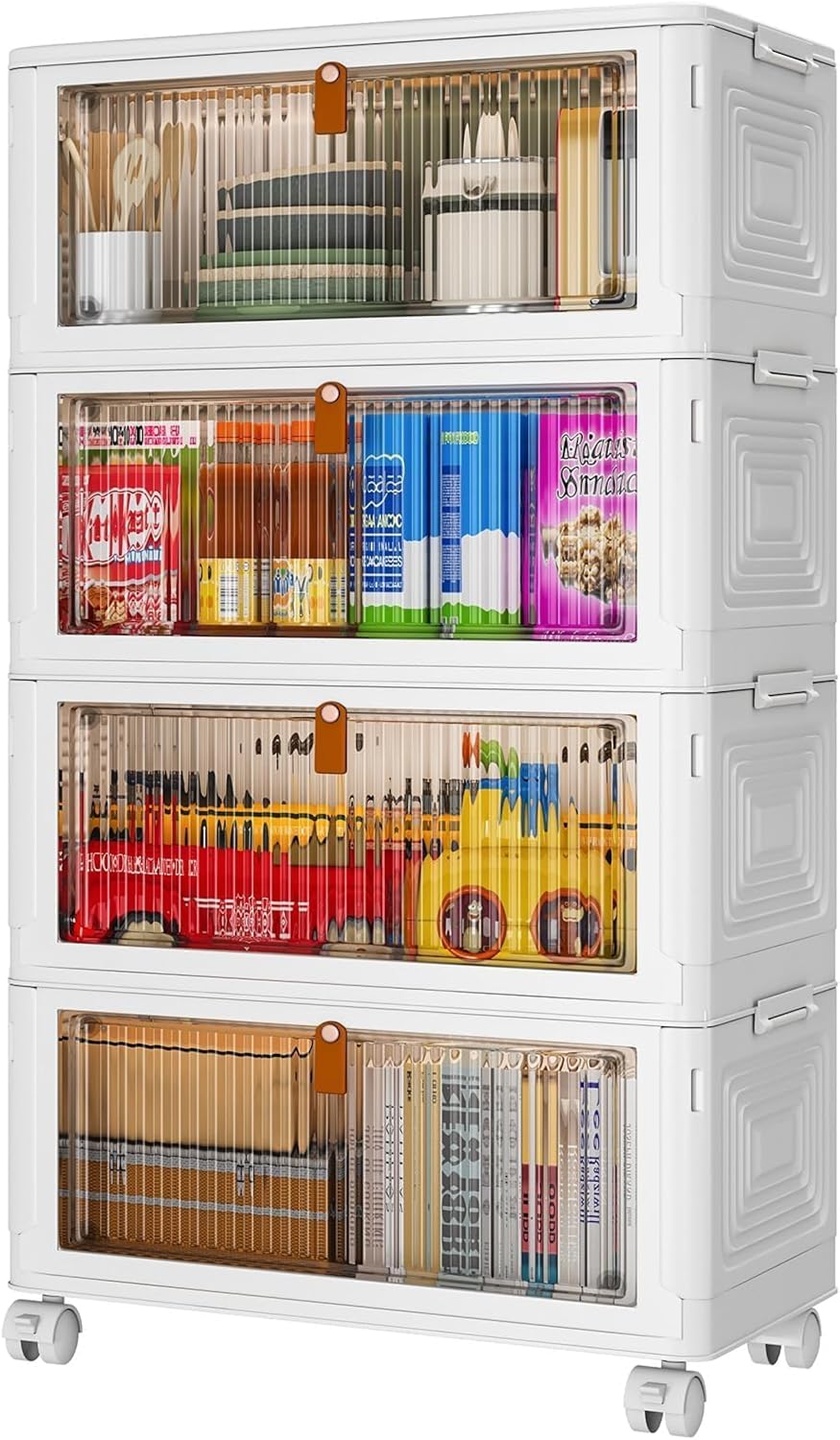 4 Tier Plastic Storage Bins with Lid 23QT, Stackable Storage Containers with Wheels