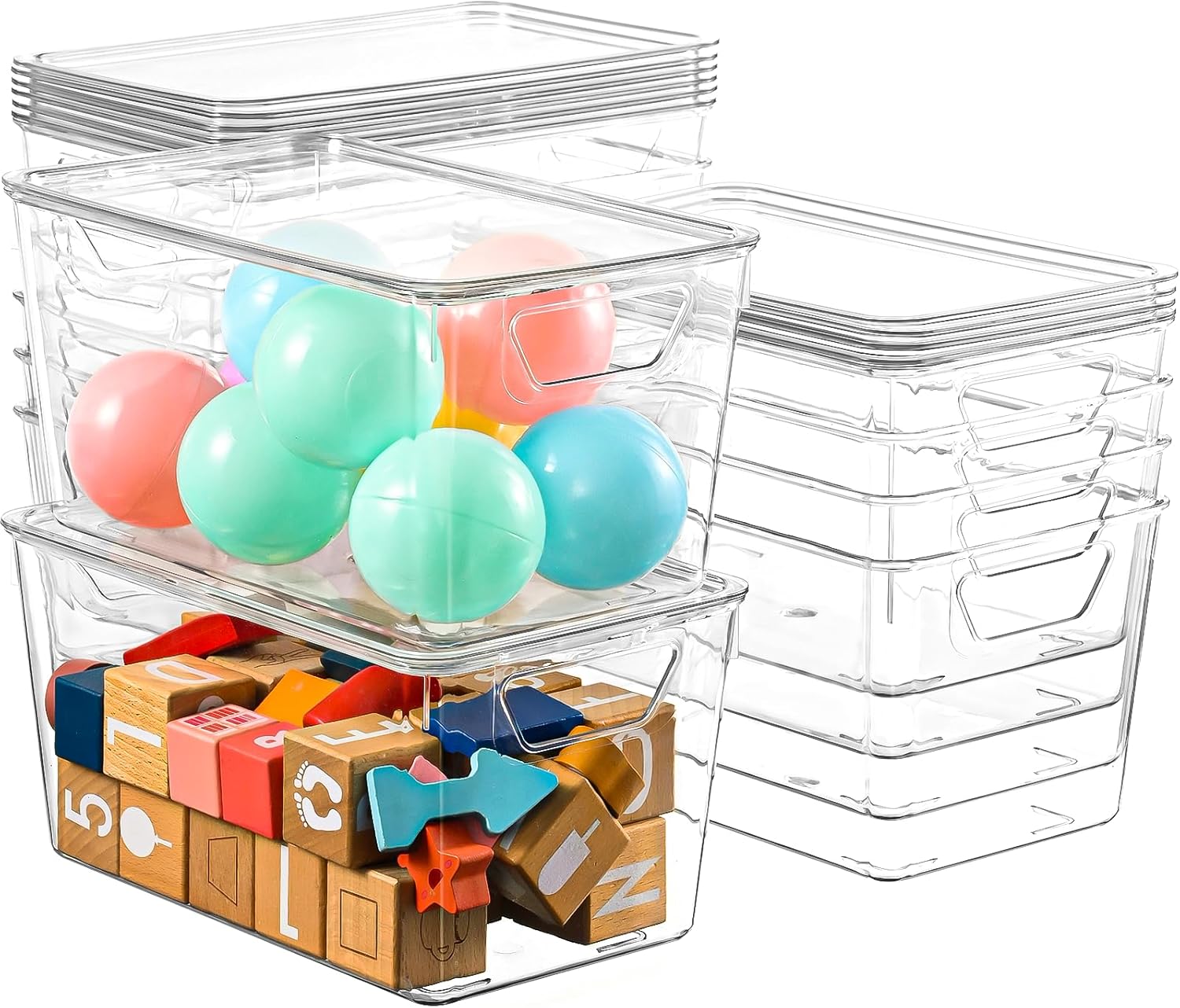 6 Pack Clear Storage Bins with Lids, 7 Quart Stackable Storage Boxes