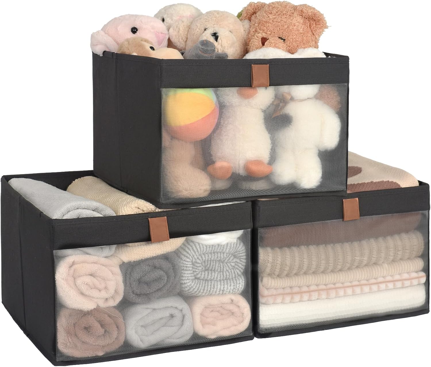 Closet Storage Bins with Clear Window and Handles, 3 Pack