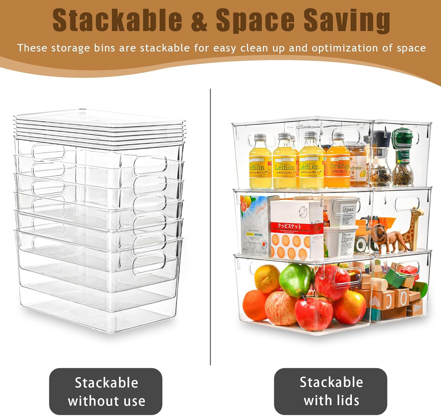 6 Pack Clear Storage Bins with Lids, 7 Quart Stackable Storage Boxes