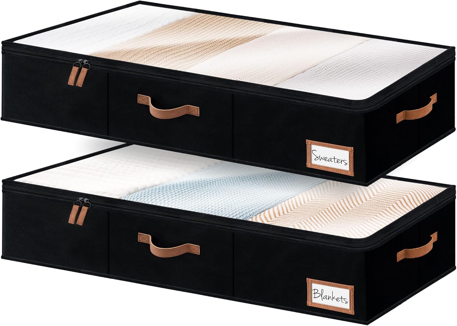 Under Bed Storage Containers with Handles and Label Holder, 2 Pack