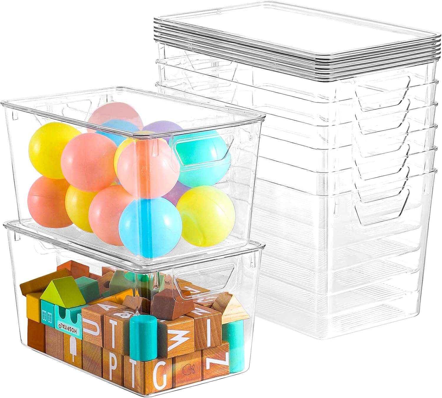 6 Pack Clear Storage Bins with Lids, 7 Quart Stackable Storage Boxes