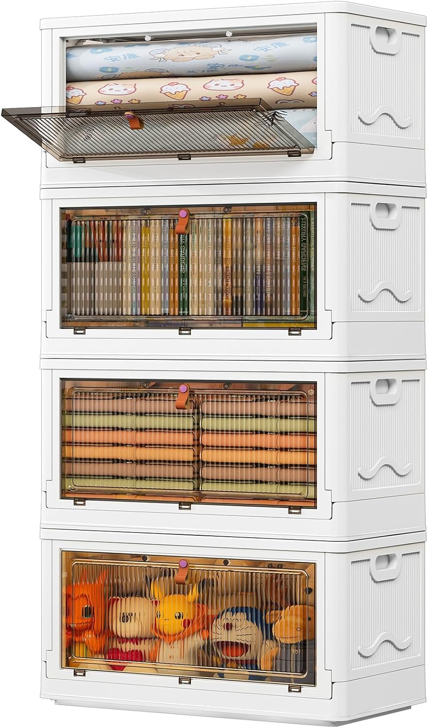 4 Tier Plastic Storage Bins with Lid 23QT, Stackable Storage Containers with Wheels