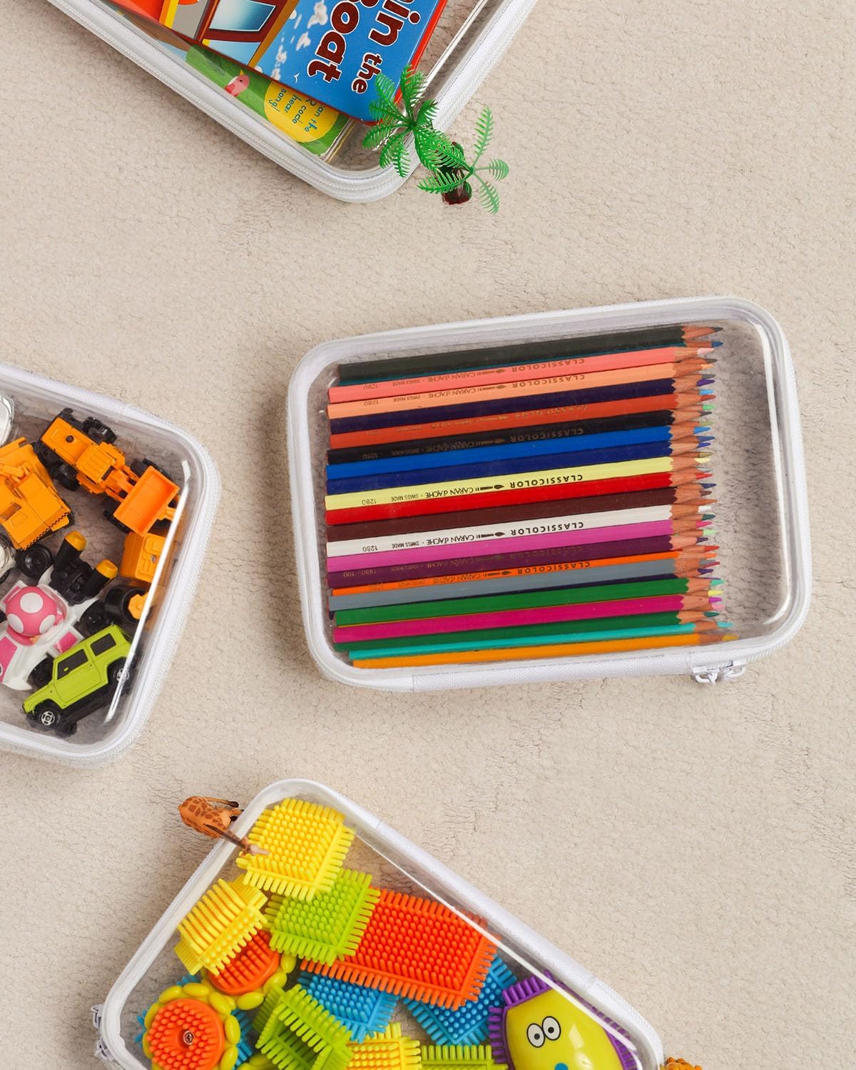 3PCS Large Clear Hard Shell Zippered Case, Diaper Bag Organizing Pouches