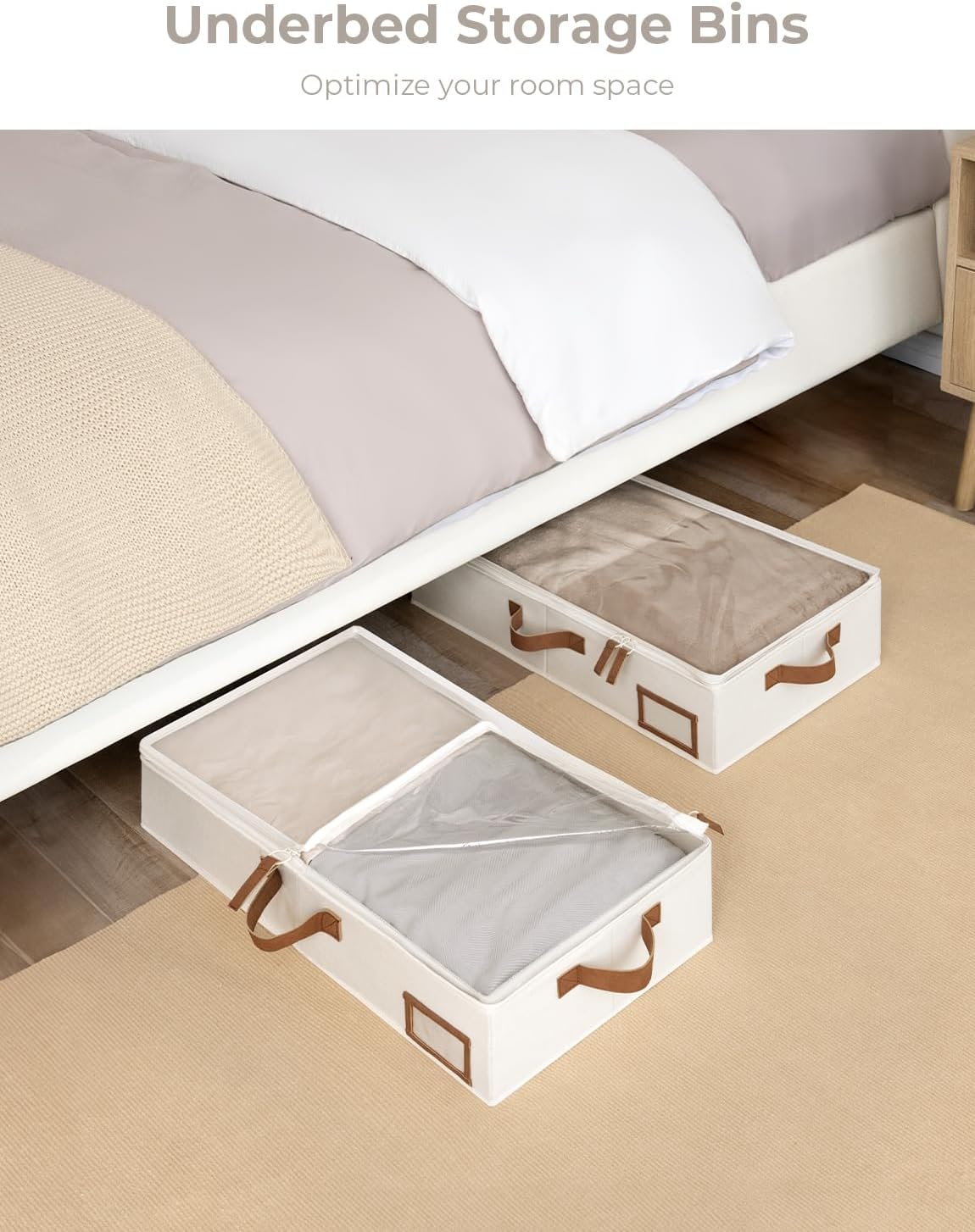 Under Bed Storage Containers with Handles and Label Holder, 2 Pack