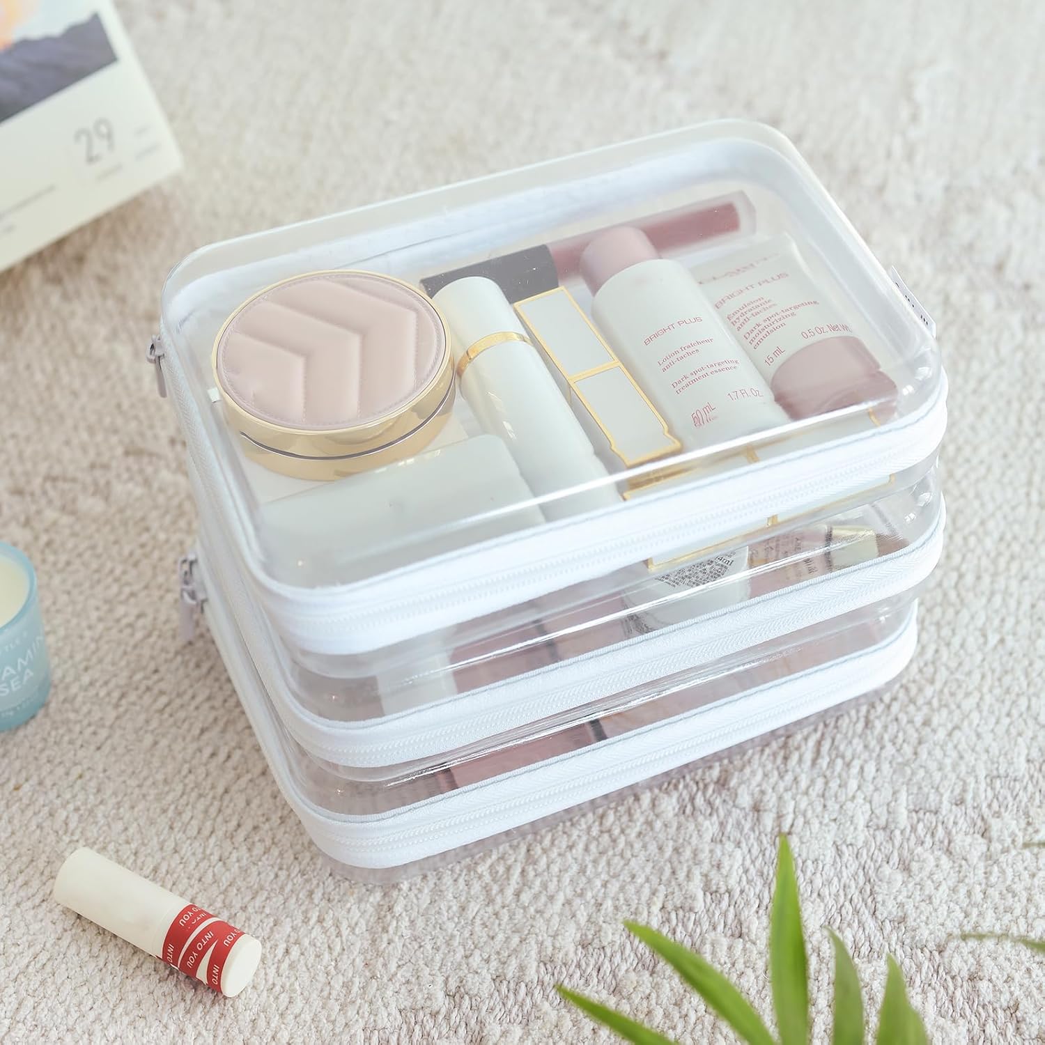 3PCS Large Clear Hard Shell Zippered Case, Diaper Bag Organizing Pouches