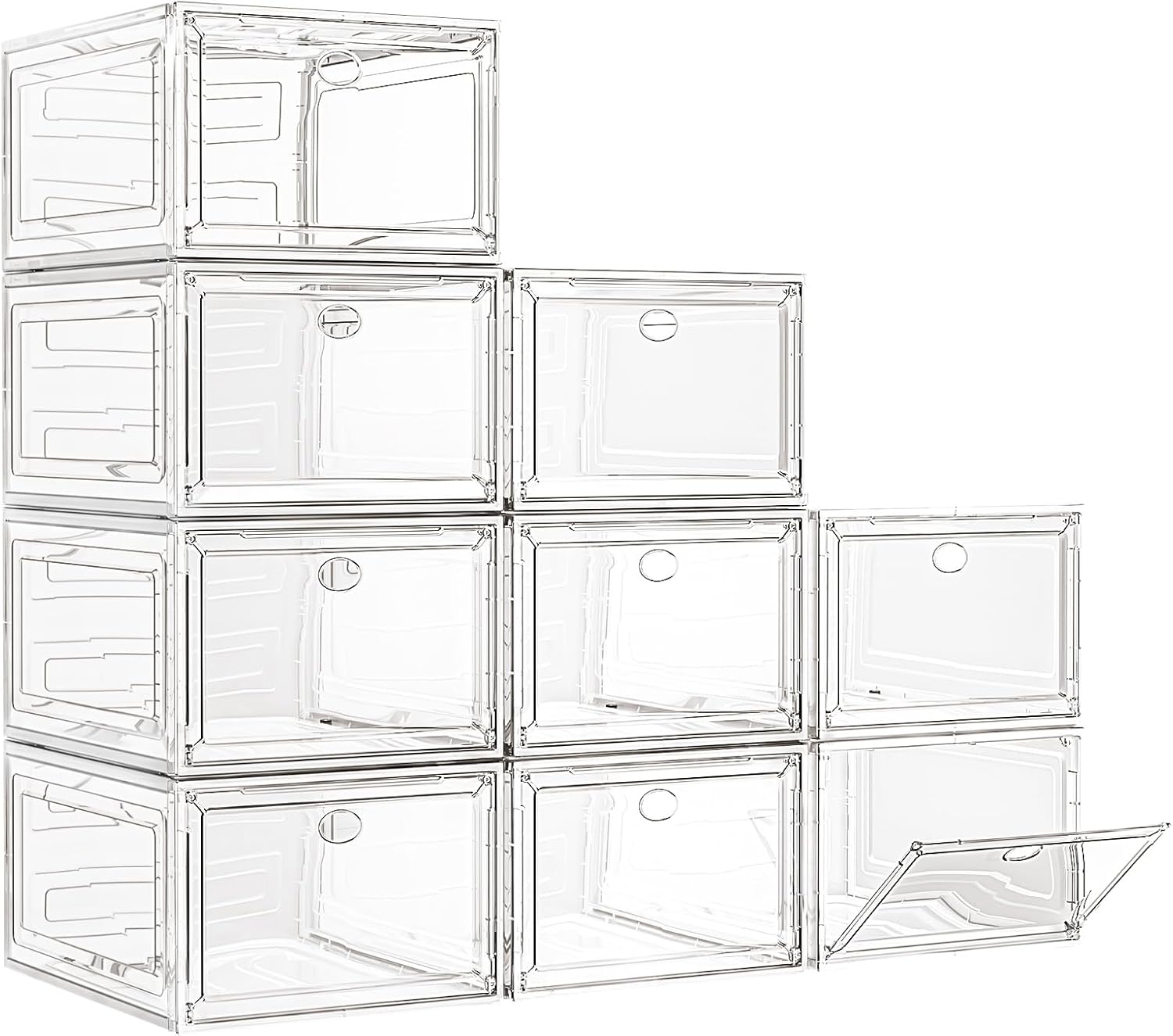 12 Pack Clear Shoe Storage Organizer with Magnetic Door,Stackable Plastic Shoe Boxes