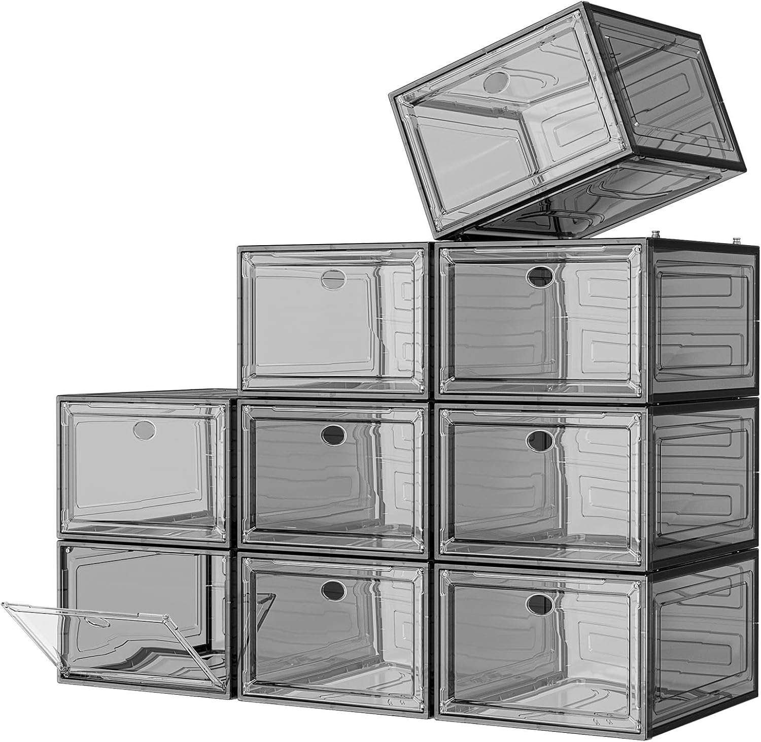 12 Pack Clear Shoe Storage Organizer with Magnetic Door,Stackable Plastic Shoe Boxes