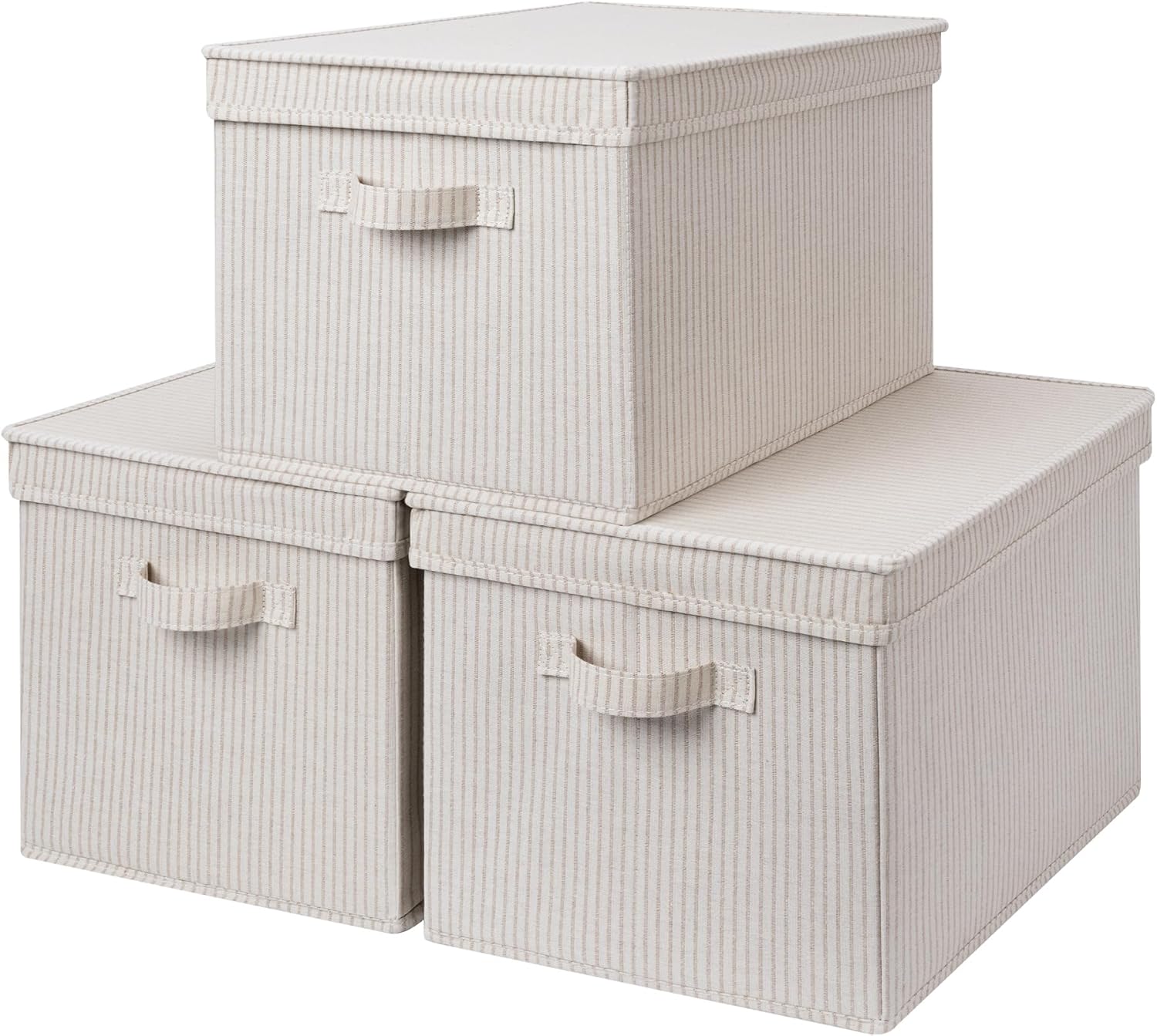 Lidded Large Storage Bins, Foldable Decorative Boxes, 3-Pack
