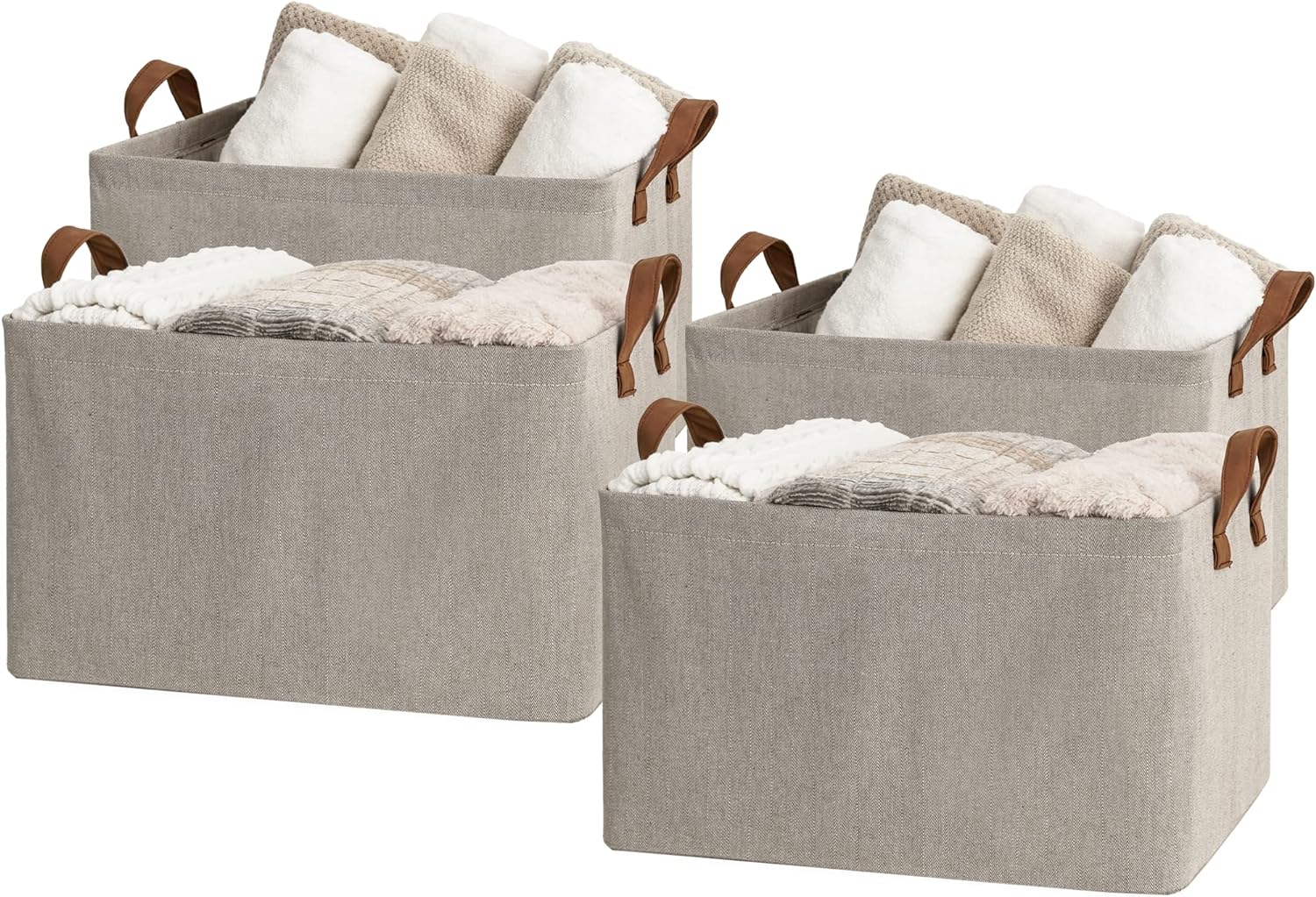 Storage Baskets for Shelves with Metal Frame, 4-Pack