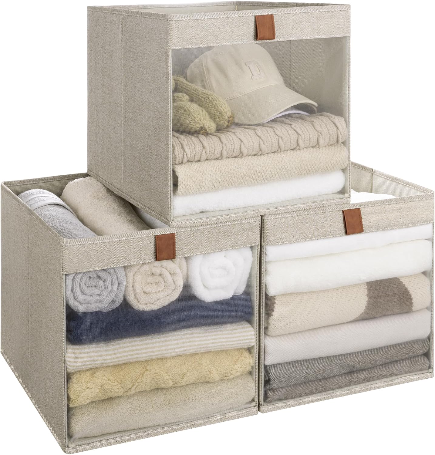 Closet Storage Bins with Clear Window and Handles, 3 Pack
