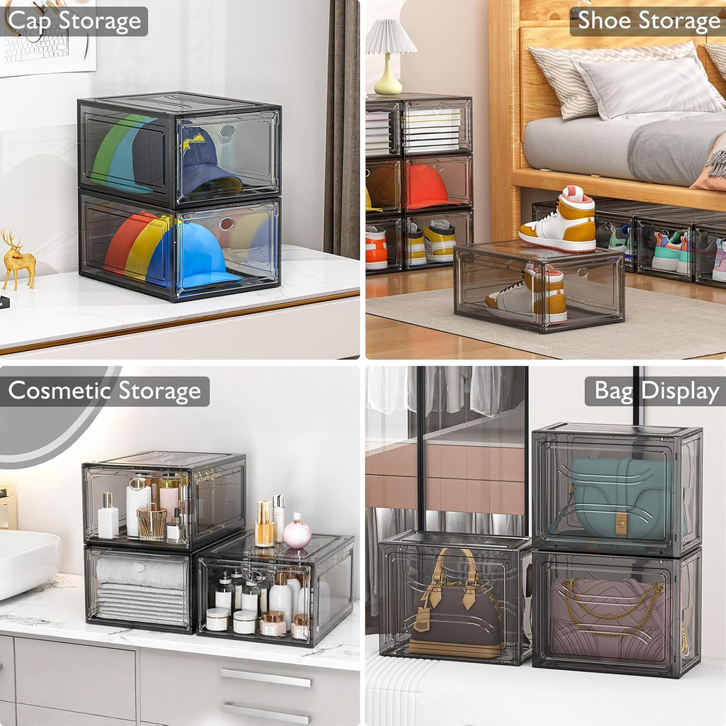 12 Pack Clear Shoe Storage Organizer with Magnetic Door,Stackable Plastic Shoe Boxes