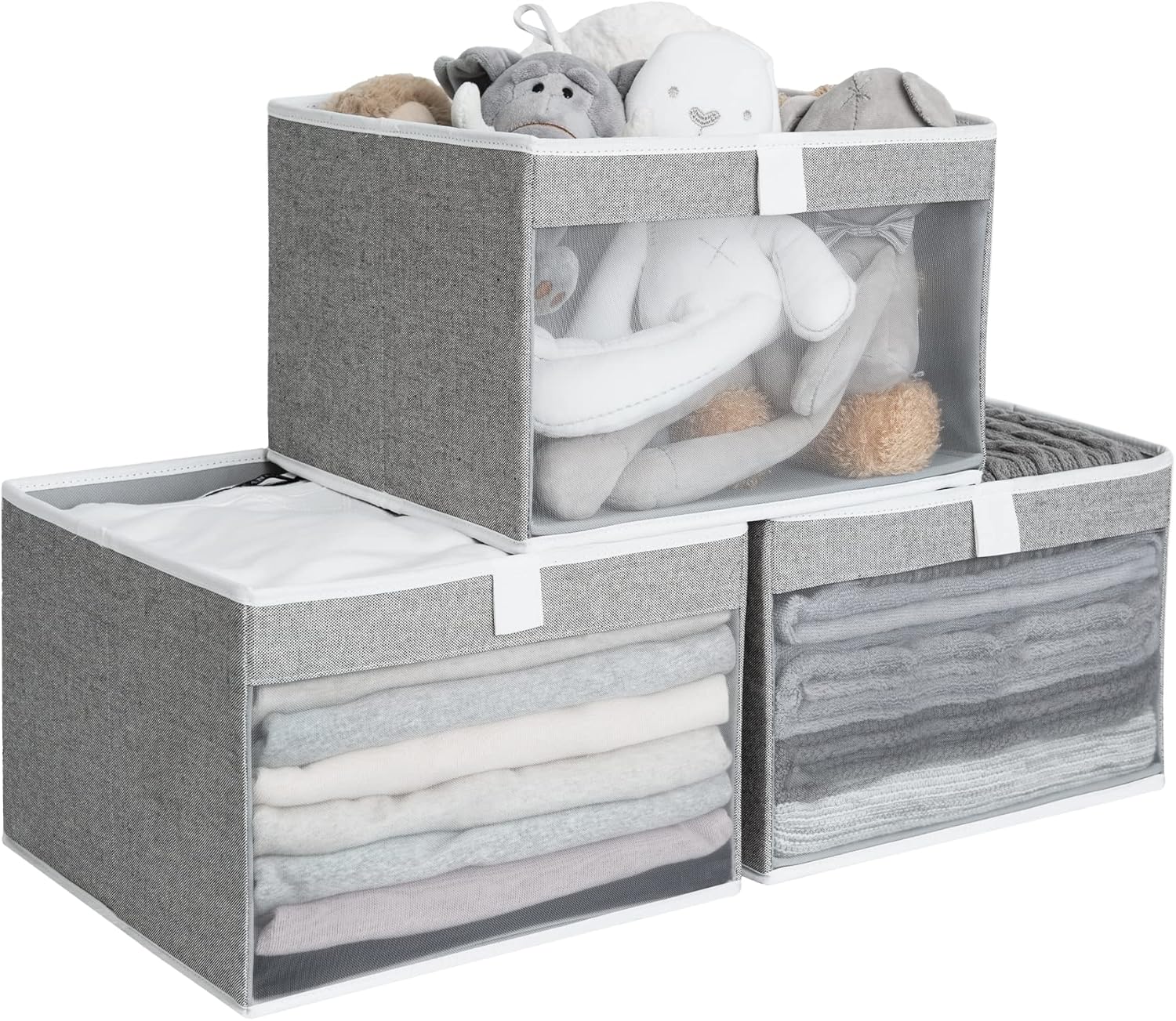 Closet Storage Bins with Clear Window and Handles, 3 Pack