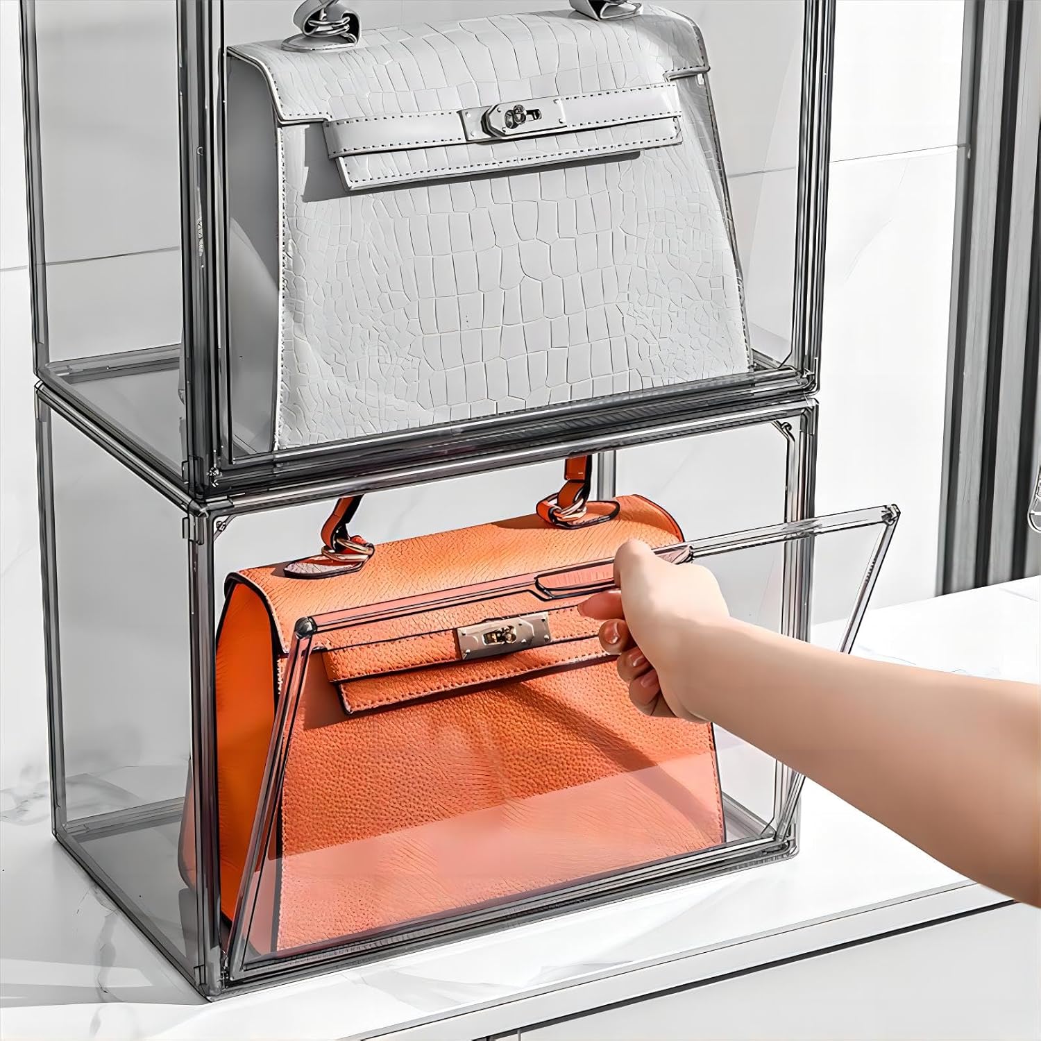 Clear Stackable Plastic Storage Bins with Magnetic Lid, Dustproof Book