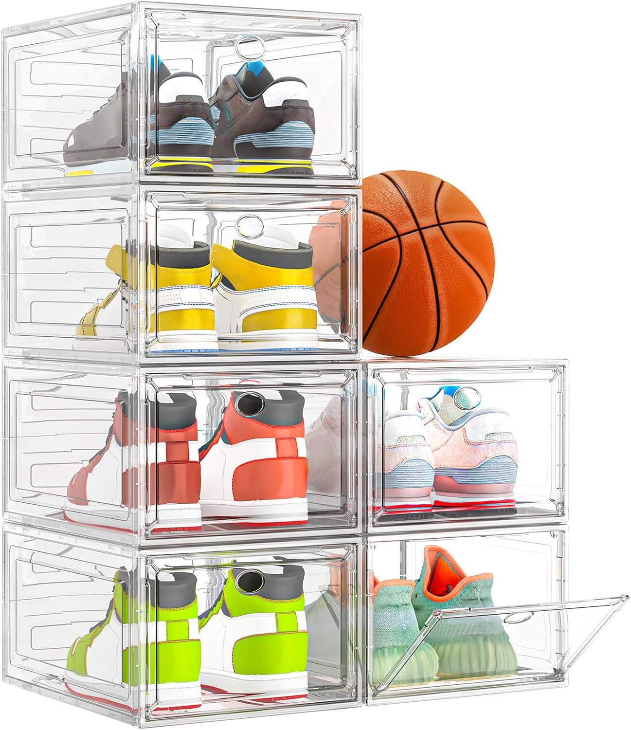 12 Pack Clear Shoe Storage Organizer with Magnetic Door,Stackable Plastic Shoe Boxes