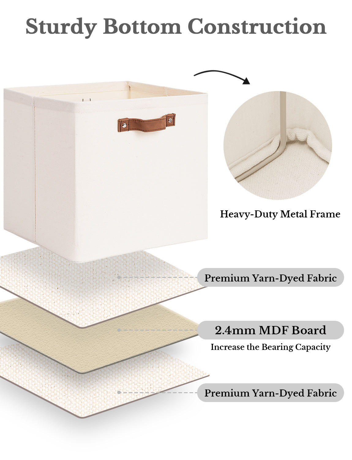 13x13 Inches Storage Cube, Fabric Storage Bins with PU Handles