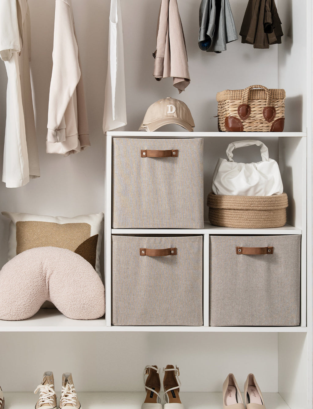 13x13 Inches Storage Cube, Fabric Storage Bins with PU Handles