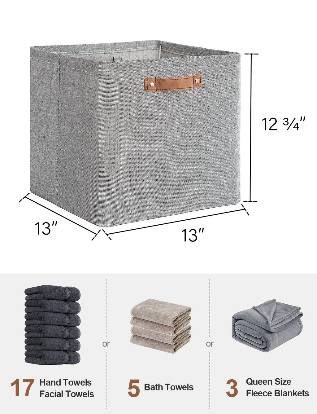 13x13 Inches Storage Cube, Fabric Storage Bins with PU Handles