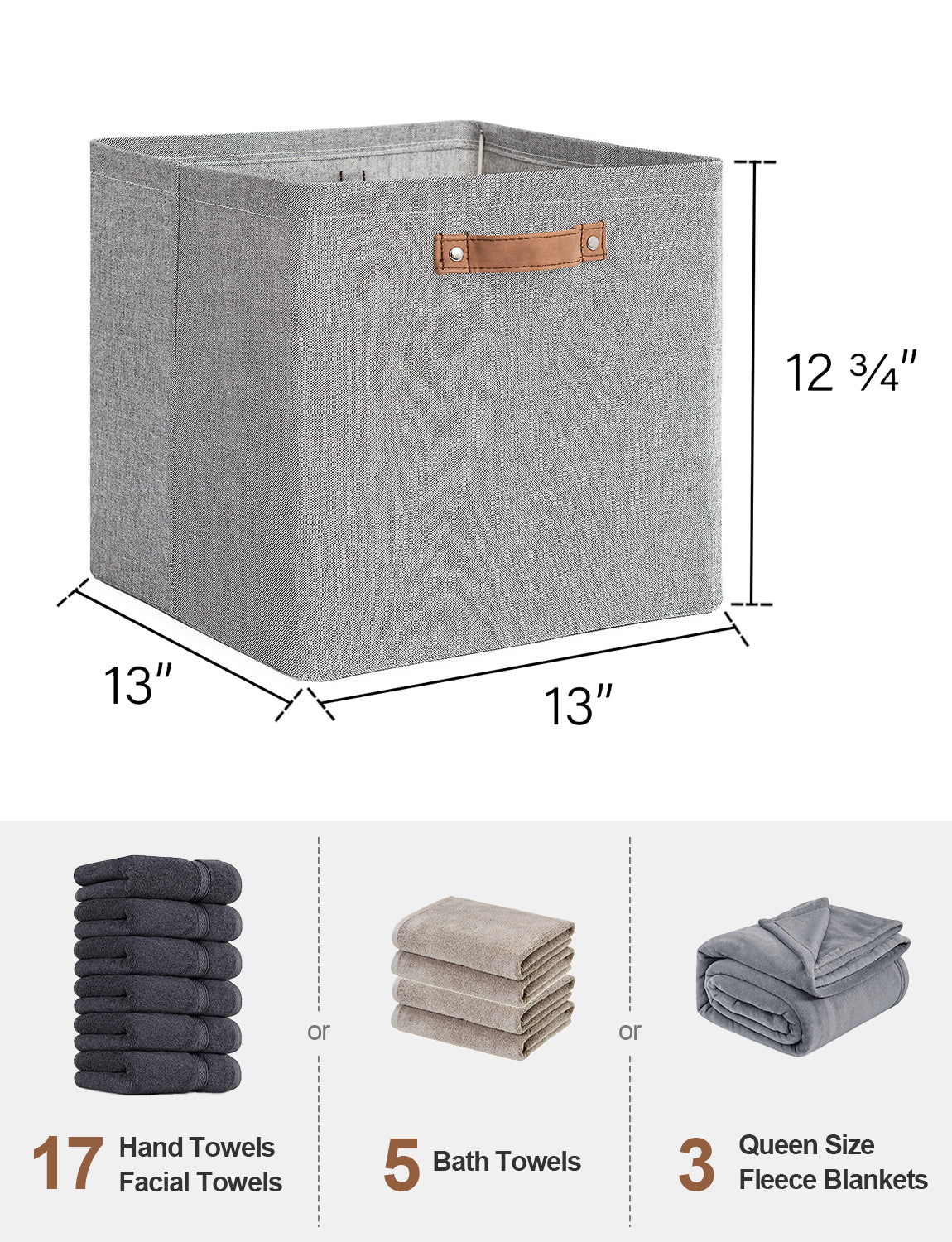 13x13 Inches Storage Cube, Fabric Storage Bins with PU Handles