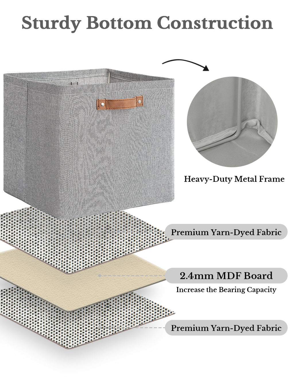 13x13 Inches Storage Cube, Fabric Storage Bins with PU Handles