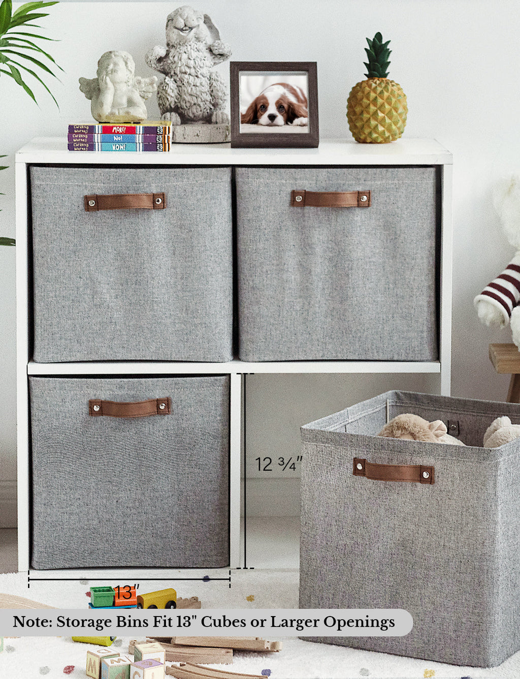 13x13 Inches Storage Cube, Fabric Storage Bins with PU Handles