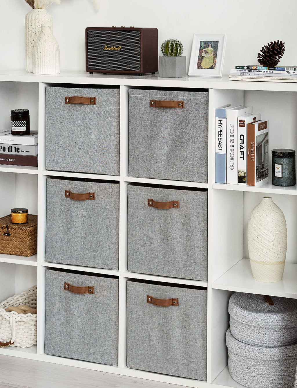 13x13 Inches Storage Cube, Fabric Storage Bins with PU Handles