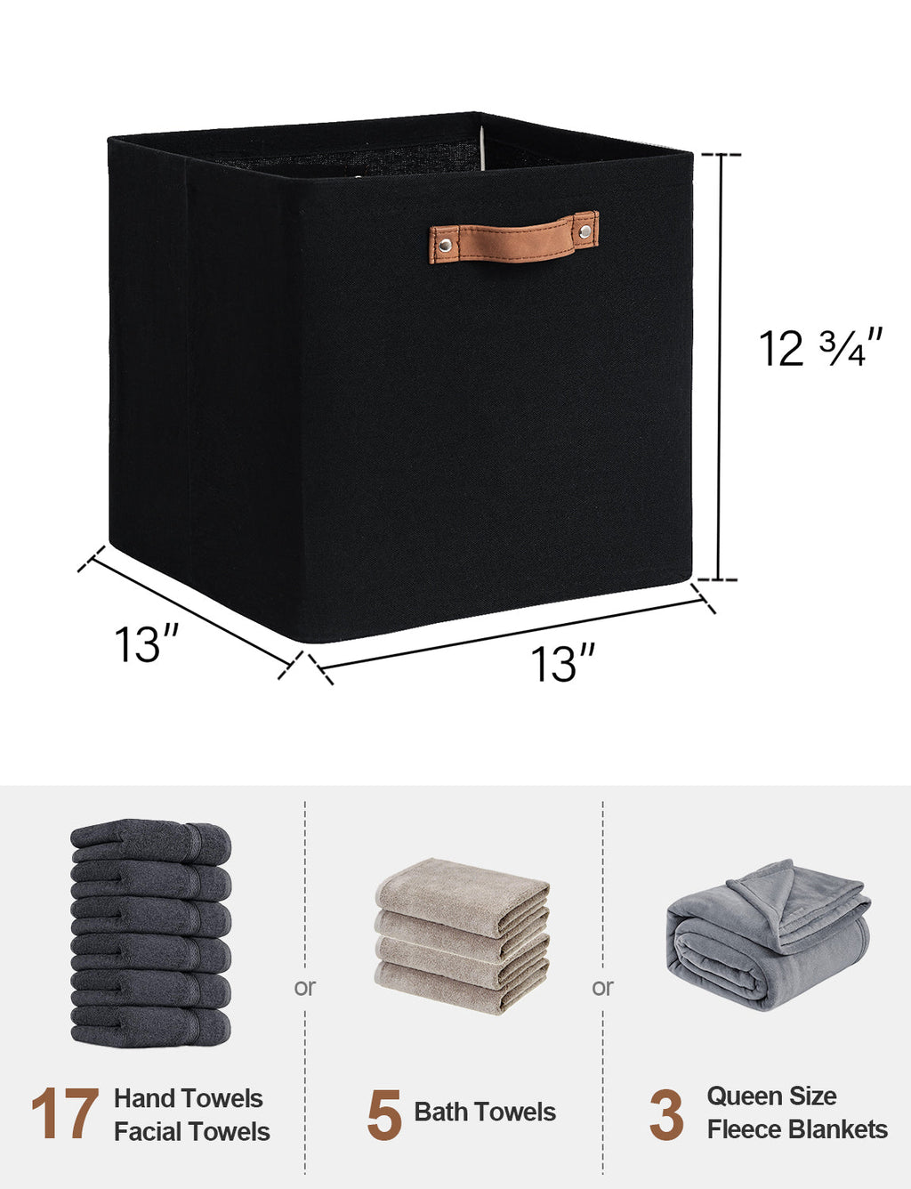 13x13 Inches Storage Cube, Fabric Storage Bins with PU Handles