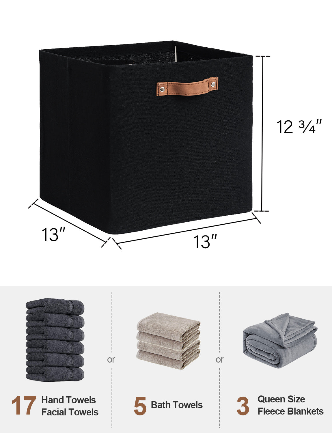 13x13 Inches Storage Cube, Fabric Storage Bins with PU Handles