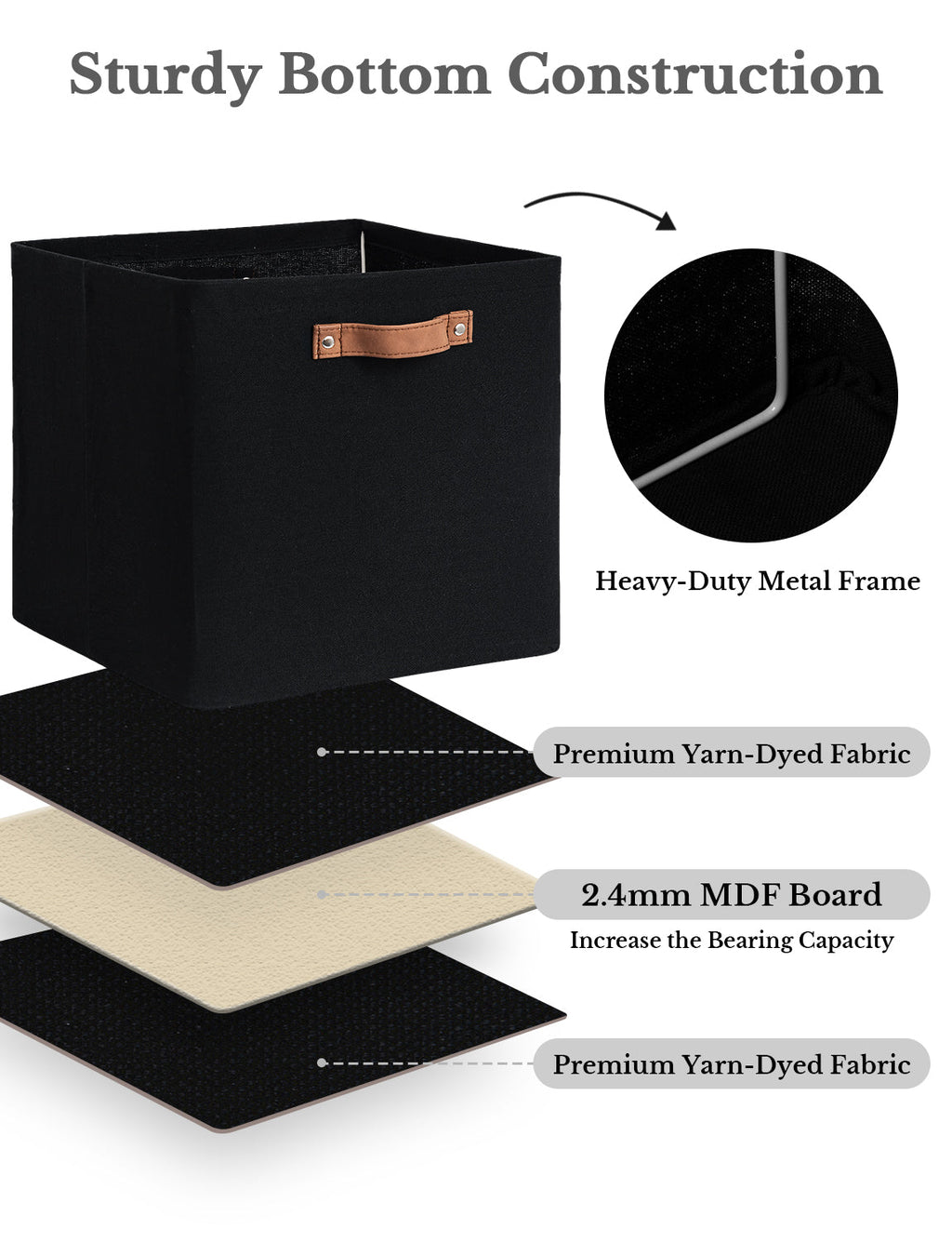 13x13 Inches Storage Cube, Fabric Storage Bins with PU Handles