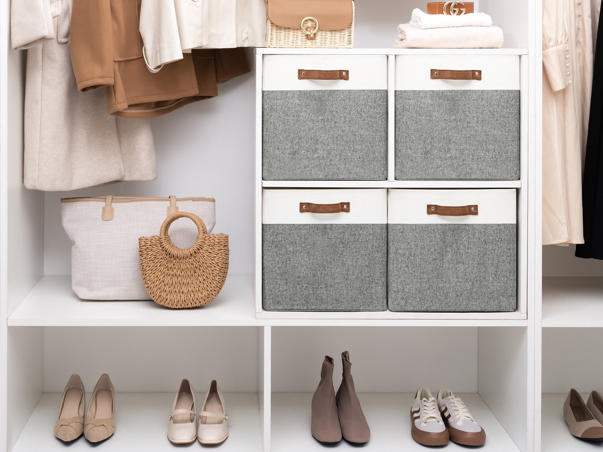 13x13 Inches Storage Cube, Fabric Storage Bins with PU Handles