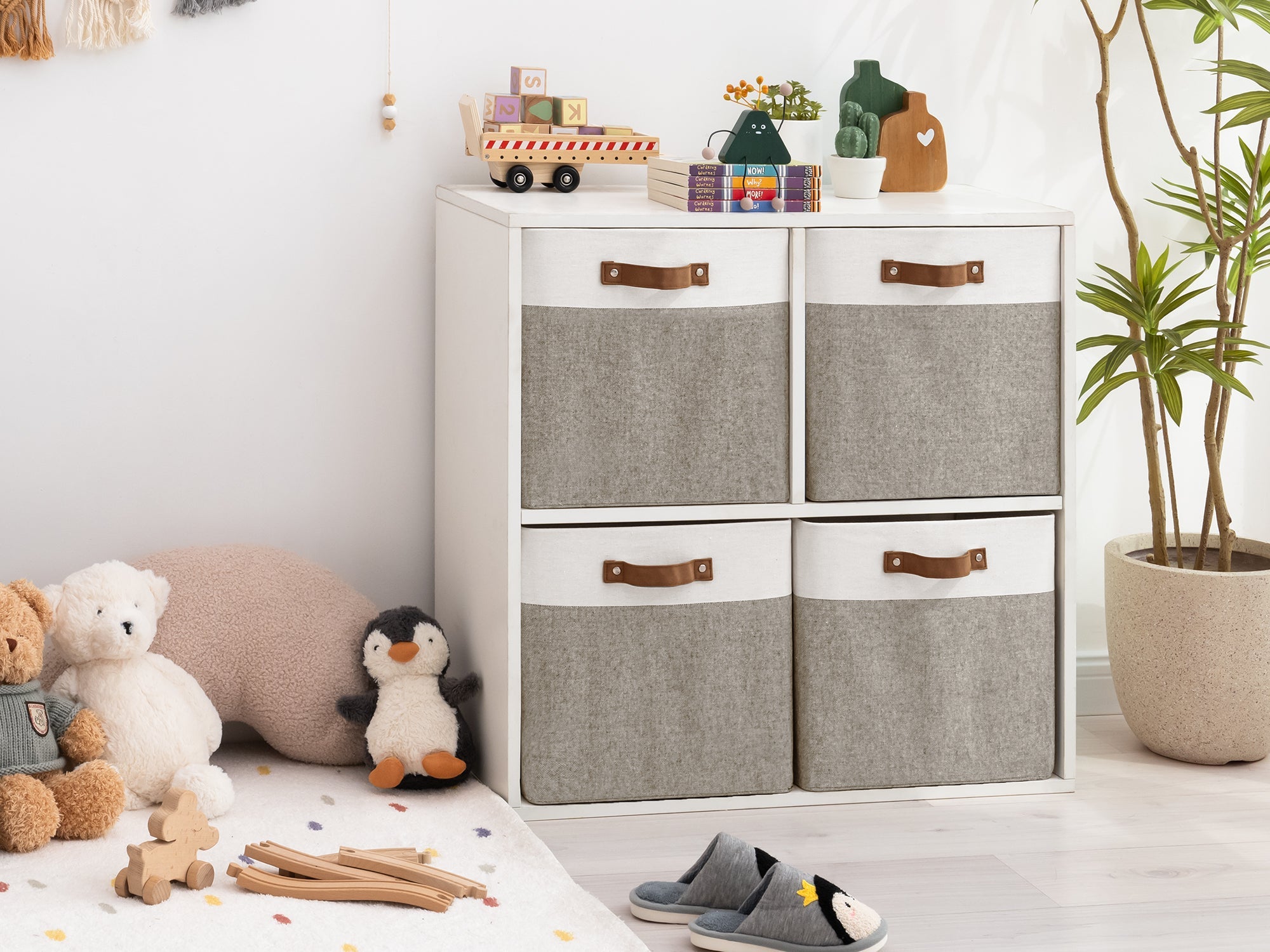 13x13 Inches Storage Cube, Fabric Storage Bins with PU Handles