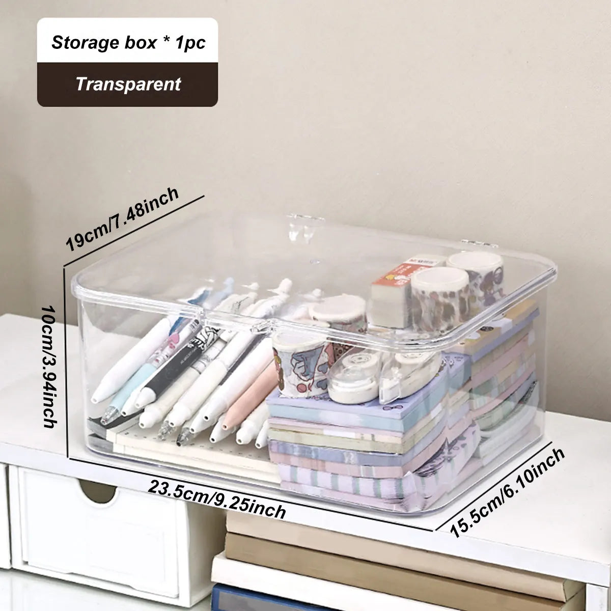 Plastic storage box, covered storage box, flip top desktop storage container, office supplies, stationery, cosmetics storage